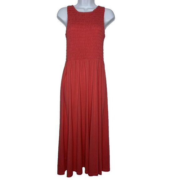 LOFT Smocked Midi Dress Small Coral Pink Sleeveless Beach Boho - Picture 1 of 10